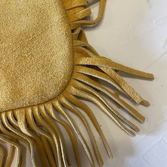 LEATHER Fringed Drawstring Bag with Wild Rose - Picture 4 of 14